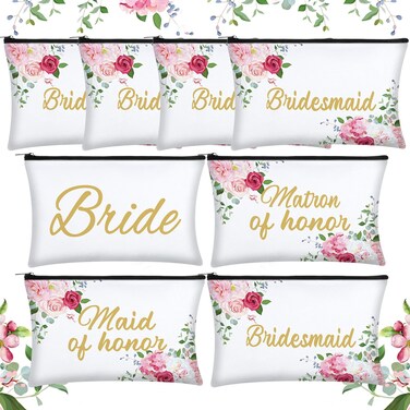Weewooday 8 Pieces Bridesmaid Makeup Bag Bridesmaid Proposal Gifts Canvas Makeup Bags Matron of Honor Bridal Cosmetic Bag Maid of Honor Bridesmaids Present for Brides Wedding Parties
