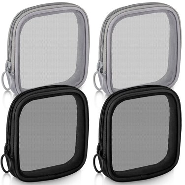 Weewooday 4 Pcs Mesh Makeup Bag Mesh Cosmetic Bag Travel Toiletry Pouch with Zipper Mini Makeup Cosmetic Purse for Daily Accessory(Small,Black, Gray)