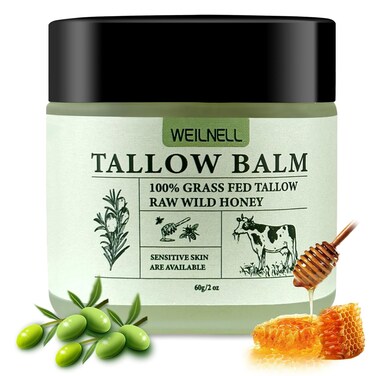 Beef Tallow and Honey Balm for Skin, All-Natural Moisturizer, Hydrates and Nourishes the Skin, Whipped Tallow Honey Balm with Organic Grass-Fed Beef Tallow &amp; Raw Wild Honey Blend