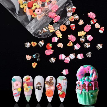 100PCS Resin Kawaii Nail Charms Flat Back Fake Candy Slime Charms 3D Mixed Assorted Sweets Cake Mini Charms Rhinestones for DIY Craft Jewelry Making Nail Decoration