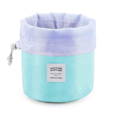 Makeup Bag, Portable Travel Toiletry Bag Women, Large Capacity Cosmetic Bag Organizer With Drawstring and Divider (Light Blue)