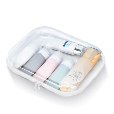 4 pcs Clear Hard Zipper Pouch Case for Storage, Stackable Waterproof Transparent Case CLear Pencil Case, Toiletry Pouch, Travel Organizer, Clear Cosmetic Bag,Toy Storage Bins (M+3S)