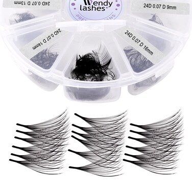 Premade Fans Eyelash Extensions Mixed Tray 500 Fans, Handmade Volume Premade Lashes 10D-30D, D Curl Pointed Thin Base Professional Grade for Fuller Dramatic Eyelashes(24D-0.07-D-9-16 Mix)