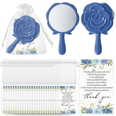 Wenqik 24 Sets Bridal Shower Favors Rose Compact Mirrors Bulk Wedding Favors for Guests Rose Compact Handheld Mirrors with Thank You Cards and Organza Bags Wedding Party Guests Souvenir Gifts (Green)
