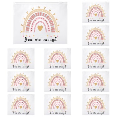 50 Pcs Rainbow Cosmetic Bag Inspirational Gifts for Women Motivational Quotes Makeup Bag EVA Matte Cosmetic Bags Bulk Waterproof Zippered Pouch for Women Teacher Christmas Gift (You Are Enough)