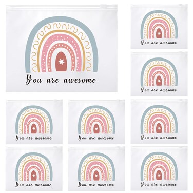 50 Pcs Rainbow Cosmetic Bag Inspirational Gifts for Women Motivational Quotes Makeup Bag EVA Matte Cosmetic Bags Bulk Waterproof Zippered Pouch for Women Girl Teacher Christmas Gift (You Are Awesome)