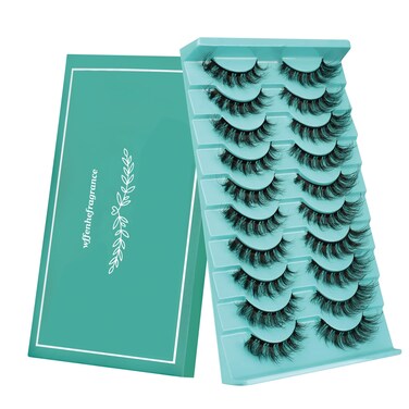 False Eyelashes - Cat Eye Lashes with Wispy Texture, Strip Lashes for a Natural Look, Fluffy Mink Lashes 10 pairs