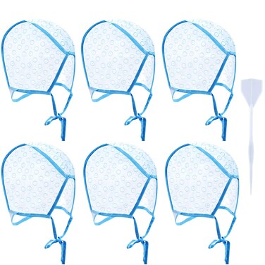 6 Pieces Hair Cap Highlighting Frosting Cap Highlight for Dye Color with Plastic Hooks Hair Coloring Salon Hairdressing Tool Kit Supplies(Blue)