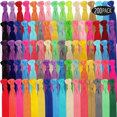 WILLBOND 200 Pieces Elastic Knotted Hair Ties Colorful Ribbon Hair Bands No Crease Ponytail Holders Multicolor Fold over Accessories for Women