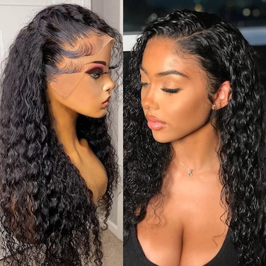 Wingirl 180 Density 13x4 HD Lace Front Wigs Human Hair Pre Plucked with Baby Hair Transparent Glueless Brazilian Deep Wave Frontal Wigs for Women Natural Black Color