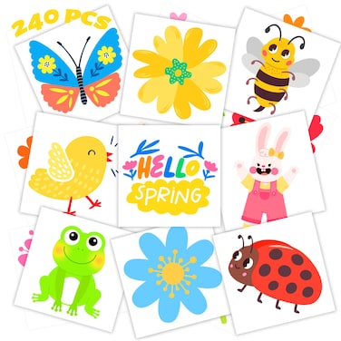 winthrop 240 Pcs Bulk Spring Temporary Tattoos for Kids, Individually Wrapped Waterproof Easter Tattoos, Best Choice for Easter Classroom Gifts Bag Matching Game, 60 Different Designs Flower Butterfly