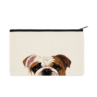 WIRESTER Canvas Zipper Makeup Bag, Cosmetic Pouch, Organizer Case for Women Girl, Multi-Purpose Travel Cosmetic Bag - English Bulldog