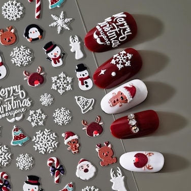 WISHTIME Christmas Nail Art Stickers - 5 Sheets 5D Embossed Xmas Nail Decals 3D Winter Snowflake Snowman Christmas Nail Stickers Elk Xmas Nail Designs Manicure for Holiday Nail Art Decorations