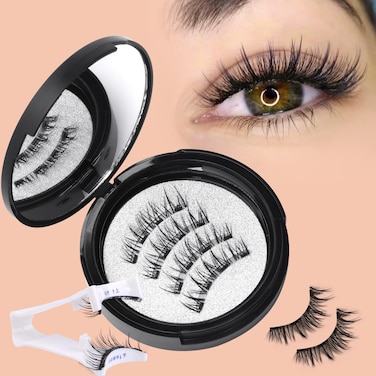 wiwoseo Magnetic Eyelashes Natural Look Magnetic Lashes No Glue Magnetic Eyelashes without Eyeliner Clear Band Lashes Wispy Cluster Lashes Look Like Extensions Magnetic Eyelashes with Applicator