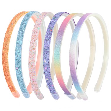 WLLHYF 6PCS Sparkle Glitter Headband Plastic Sparkly Cute Non Slip Hairbands Bling Confetti Star Pattern Hard Head Bands Rainbow Hair Bands with Teeth for Women Little Girls Hair Accessories