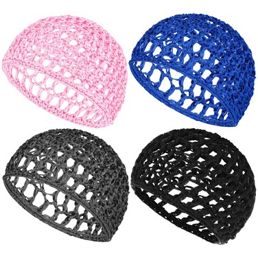 WLLHYF 4 Pack Hair Nets Cap Crochet Knit Snood Bonnets Sleeping Hairnet Fitted Hair Cover Wrap Comfortable Haircare Wave Cap for Women Keep Curls Ballet Serving Tidy Shower Bath Beauty