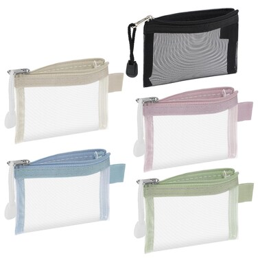 WLLHYF 5 Pack Mini Zipper Mesh Bags 3 x 4.5 Inch Nylon Makeup Organizer Portable Travel Cosmetic Pouch Kit Beauty Accessories Holder Bag Storage Coin Purse for Small Items Key Lipstick Credit Card