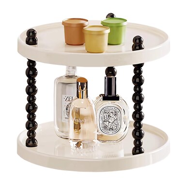 Wlz 2 Tier Makeup Organizer, Skincare Make Up Storage Perfume Organizers Tray for Vanity Dresser Bathroom Counter, Cute Cosmetic Lotion Beauty Countertop Display Case (Round)