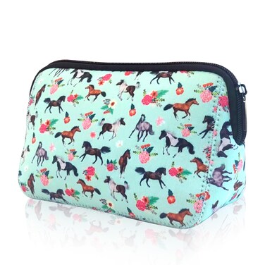 Neoprene Makeup Bag Horse Toiletry Bag for Women Cute Cosmetic Bags with Zipper Portable Makeup Pouches for Purse Pretty Gifts for Teacher Mom Sister Girlfriend