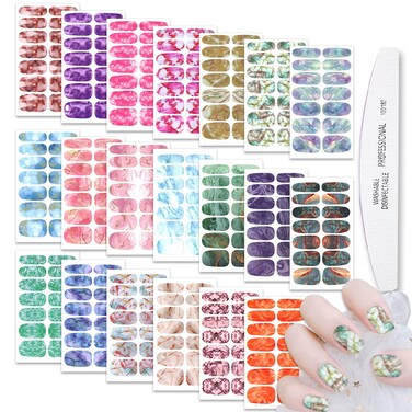 WOKOTO 20 Sheets Marble Nail Wraps Nail Polish Strips Nail Stickers Full Nail Wraps for Women with Nail File Gradient Blooming Nail Strips Real Nail Polish Gel Nail Strips Nails for Women Girls
