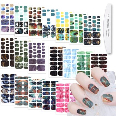 WOKOTO 20 Sheets Marble Design Finger and Toe Nail Wraps for Women Nail Polish Strips Kit with Nail File Gradient Nail Strips Nail Art Stickers Nail Polish Wraps Set for Girls Women