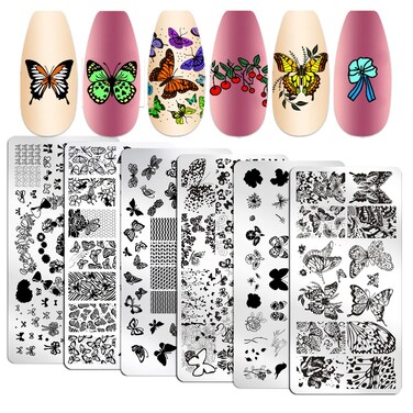 WOKOTO 6Pcs Butterfly Nail Stamping Plates For Nails Bows Flowers Nail Stamp Plates Kit Nail Stamping Kit Stamping Nail Polish Plates For Nail Art Plates Nail Stamper Plate Nail Art Stamp Templates