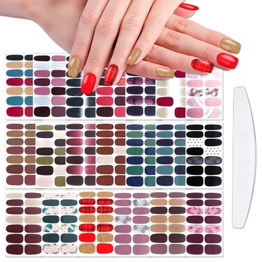 WOKOTO 20 Sheets Solid &amp; Gradient Full Nail Wraps for Women Nails Self Adhesive Nail Polish Stickers Classic Solid Nail Strips Peel and Stick Nail Polish Strips Gel Nail Stickers for Nail Art Wraps