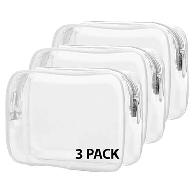 Clear Toiletry Bag - 3 Pack TSA Approved Toiletry Bag Quart Size Bag, Travel Makeup Cosmetic Bag for Women Men, Carry on Airport Airline Compliant Bag - White Zipper
