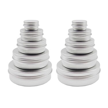 10pack Aluminum Tin Jars 60ml, 15ml Empty Cosmetics Container Pots Travel 30ml Makeup Tins with Screw Lids, Refillable Small Cosmetic Cans for DIY Cream Sample Powder Candle Tea (mixed size)