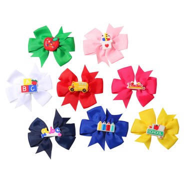 8Pcs Back to School Bow Hair Clips School Bus Pencil Hair Barrettes Grosgrain Ribbon Hair Bows Hair Accessories for Women Girls First Day of School Welcome Party