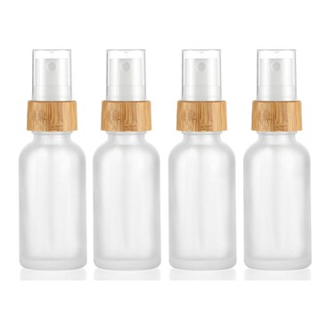 4 Pcs Frosted Glass Spray Bottle Fine Mist Atomizer Fragrance Perfume Sample Vial With Bamboo Lids Essential Oils Aromatherapy Sprayer Bottles (30ml(1oz))