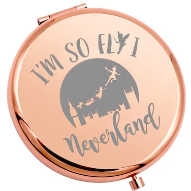 WSNANG Tinkerbell Gift Tinker Bell I'm So Fly I Never Land Pocket Makeup Mirror Flying Moon Silhouette Fairy Tales Makeup Mirror Fairy Pixie Fans Gifts (never land Mirror)