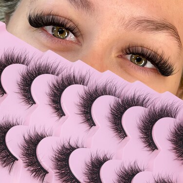 False Eyelashes Wispy Lashes Cat Eye Natural Eyelashes Fluffy 3D Lashes 16mm Fake Eyelashes Russian Strip Lashes Pack 7 Pairs by Wtvane