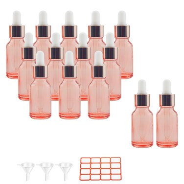 14PCS 1/3oz (10ml) Rose Gold Glass Dropper Bottles Perfume Aromatherapy Cosmetic Container Essential Oils Sample Mini Empty Dropper Bottles with Funnel Include (black frosted)