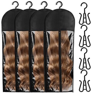 4 PCS Wig Holder Wig Storage Bags Wig Hanger Extra Long Hair Extension Holder Wig Storage for Multiple Wigs(31.5 Inch)