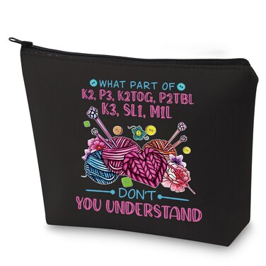 WZMPA Funny Knitting Cosmetic Bag Yarn Collector Gift What Part Don't You Understand Makeup Zipper Pouch Bag Knitter Merchandise (Don't Understan BL)