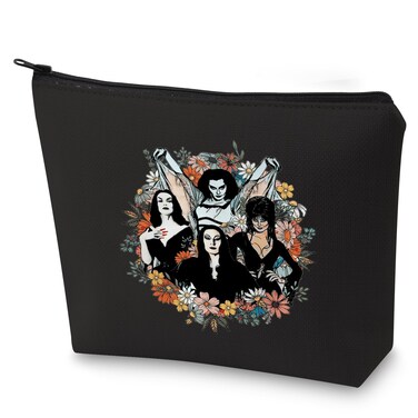 WZMPA Goth Queens With Flowers Cosmetic Bag Lily &amp; Morticia &amp; Vampira Fans Gifts Ghoul Gang Makeup Zipper Pouch Bag(Goth Queens With Flowers)