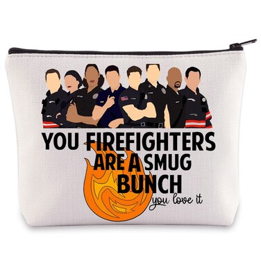 WZMPA 911 TV Show Cosmetic Makeup Bag Cast &amp;Rob Lowe &amp; Owen &amp; TK &amp; Carlos &amp; Tommy &amp; Marjan Fans Gift You Are a Smug Bunch Firefighters Makeup Zipper First Responder TV Show Merchandise (Smug Bunch)