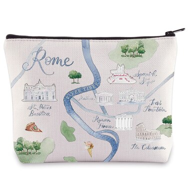 WZMPA Rome City Map Cosmetic Bag Italy Travel Souvenir Gift Long Distance Relationship Makeup Zipper Pouch Bag Merchandise