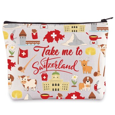 WZMPA Switzerland Travel Cosmetic Bag Switzerland Souvenir Gift Take Me To Switzerland Zipper Pouch Bag Switzerland Merchandise (To Switzerland)