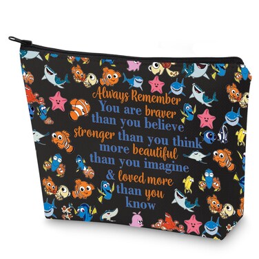 WZMPA Fish Nemo Cosmetic Bag Bruce &amp; Marlin &amp; Crush &amp; Dory &amp; Fans Gift You Are Braver Stronger Beautiful Than You Know Nemo Makeup Zipper Pouch Bag Fish Dory Merch (Fish Nemo-BL)