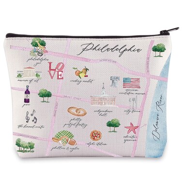 WZMPA Philadelphia City Map Cosmetic Bag - Travel Souvenir Gift - Long Distance Relationship Makeup Zipper Pouch