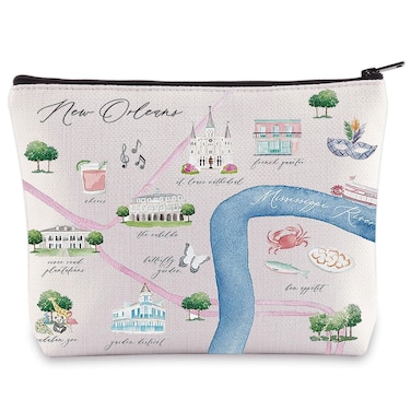 WZMPA New Orleans City Map Cosmetic Bag New Orleans Travel Souvenir Gift New Orleans Long Distance Relationship Makeup Zipper Pouch Bag For Family Friend (New Orleans)