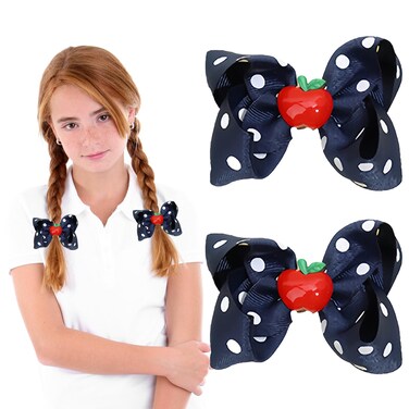 Back to School Hair Clips Cute Hair Clip for Toddler Fruit Hair Bow Navy Blue Bows Hairpin for Girls Hair Barrettes for Baby Kids Teens First Day of School Hair Accessories for Hair Styling 2PCS