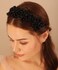 Xerling Floral Pearl Headband Tiara for Girls Bridal Hair Accessory for Wedding Black Crystal Crown for Party Headdress Hair Band Jewelry (Black)