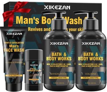 Gifts for Men,Mens Body Wash Gift Set Cleansing &amp; Hydrating Skin w/Face Wash,Deodorant,Sandalwood &amp; Cologne 3 in 1 Hair,Face &amp; Body Wash,Mens Stocking Stuffers Christmas Gifts for Men Him Dad Husband