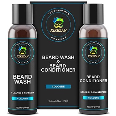 XIKEZAN Beard Wash &amp; Beard Conditioner Natural Softener Set w/Argan &amp; Jojoba Oils Smooths &amp; Strengthens Christmas Stocking Stuffers Father Day Gifts for Men Him Dad Boyfriend Husband