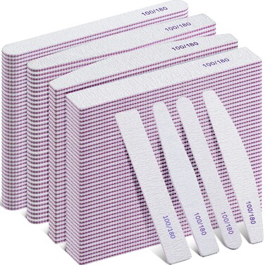 200 Pcs 4 Styles Nail Files Bulk 100/180 Grit Double Sides Professional Reusable Emery Board Nail Files for Acrylic Manicure Tools Suit for Home Salon