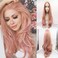 xiweiya Mixed Blossom Lace Front Wigs Rose Gold Wig Mermaid Long Wavy Synthetic Pink Lace Front Wigs Heat Resistant Fiber Wig 150% Density Hair For Women 24inch