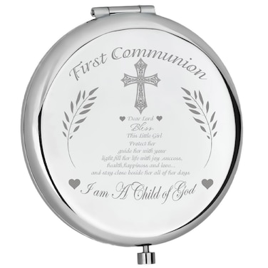 First Holy Communion Present for Family First Communion Makeup Mirror for First Communion Baptism Portable Makeup Mirror Christian Makeup Mirror Cosmetic Mirror (with Love)